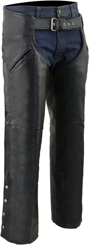 Milwaukee Leather Chaps for Men's Black Leather Slash Pocket- Snap Out Thermal Lined Motorcycle Riders Chap- SH1103
