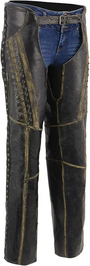 Milwaukee Leather Chaps for Women Black Premium Skin Rubbed Seams- Accented Lace Detailing Motorcycle Chap- MLL6527