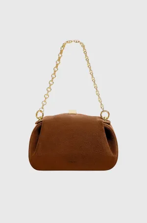 MINI OYSTER CLUTCH - COGNAC SUEDE