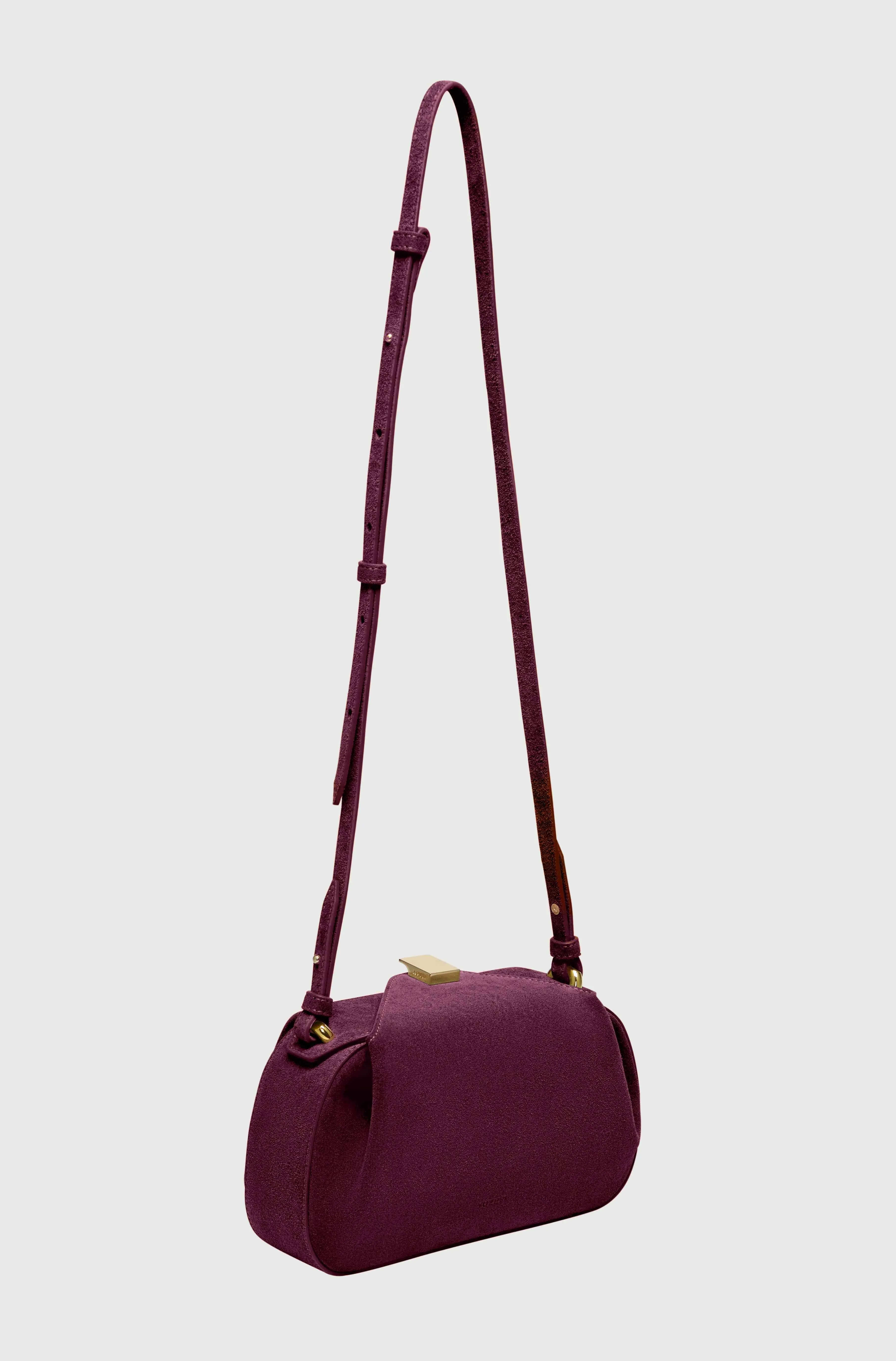 MINI OYSTER CLUTCH - WINE SUEDE