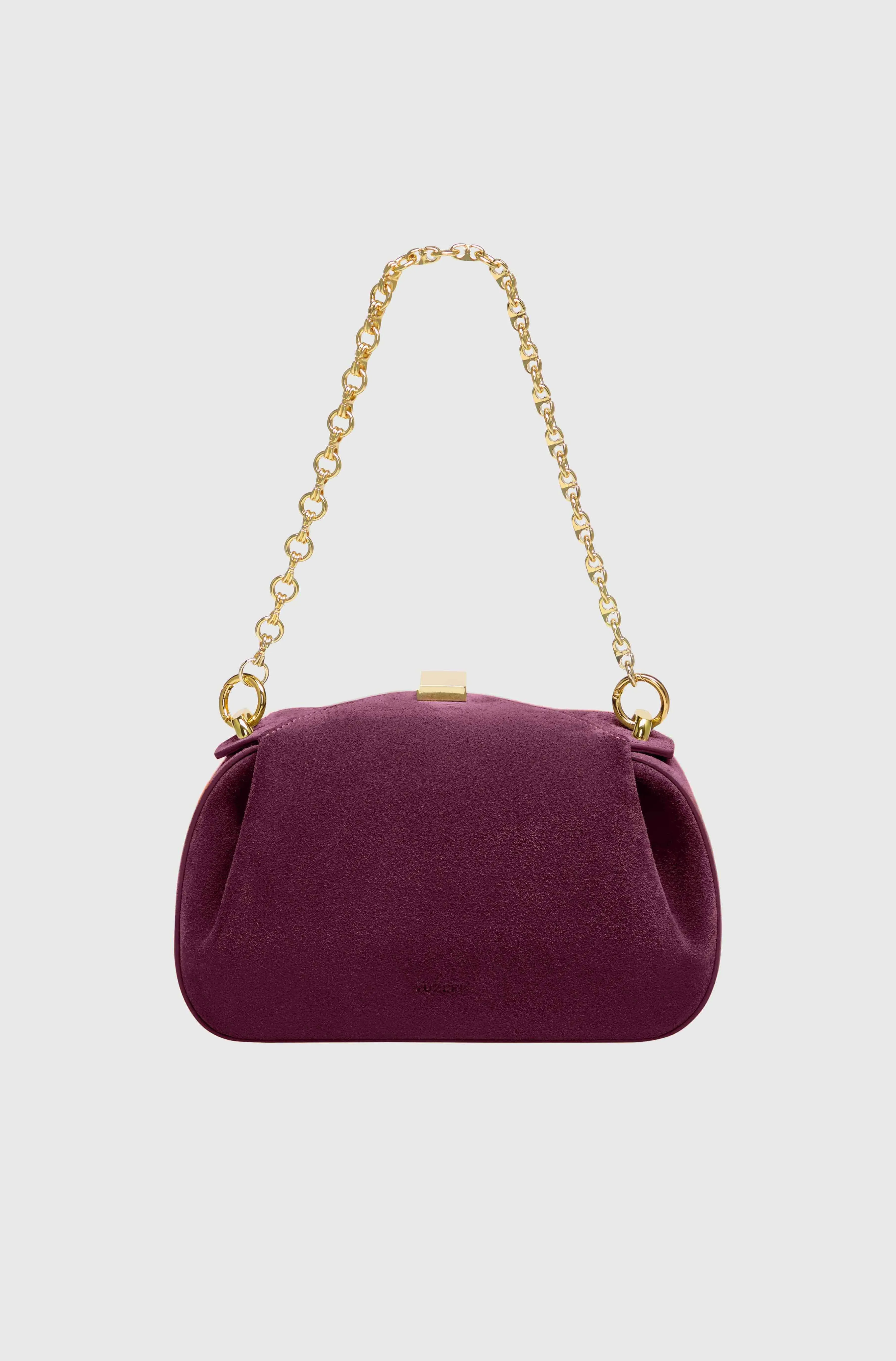 MINI OYSTER CLUTCH - WINE SUEDE