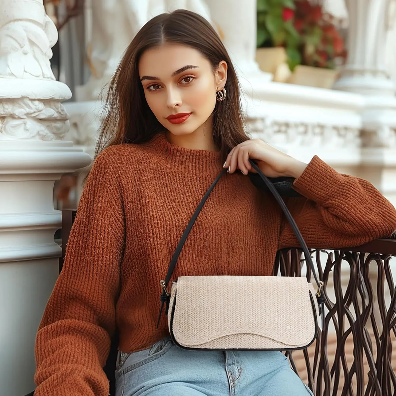 Missnine Shoulder Bag for Women Small Purse Trendy Clutch Hobo Bag Vegan Leather Mini Handbag with Zipper Closure