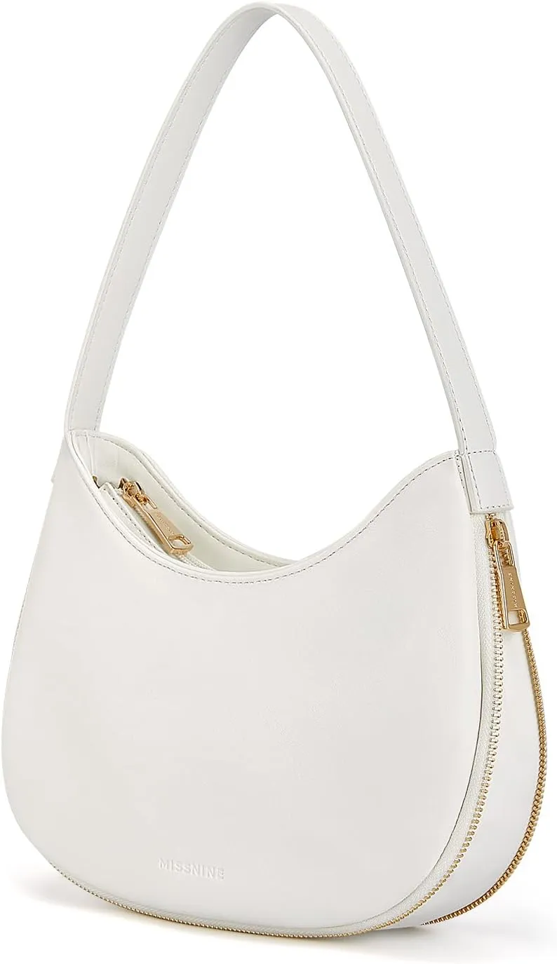 Missnine Shoulder Bag for Women Small Purse with Expansion Zipper Crescent Clutch Purse Vegan Leather Hobo Bag Trendy Handbag