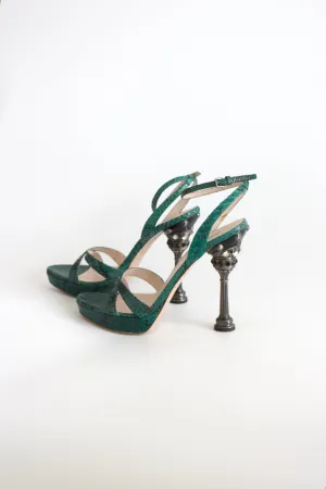 Miu Miu SS2008 green python and crown jeweled heels