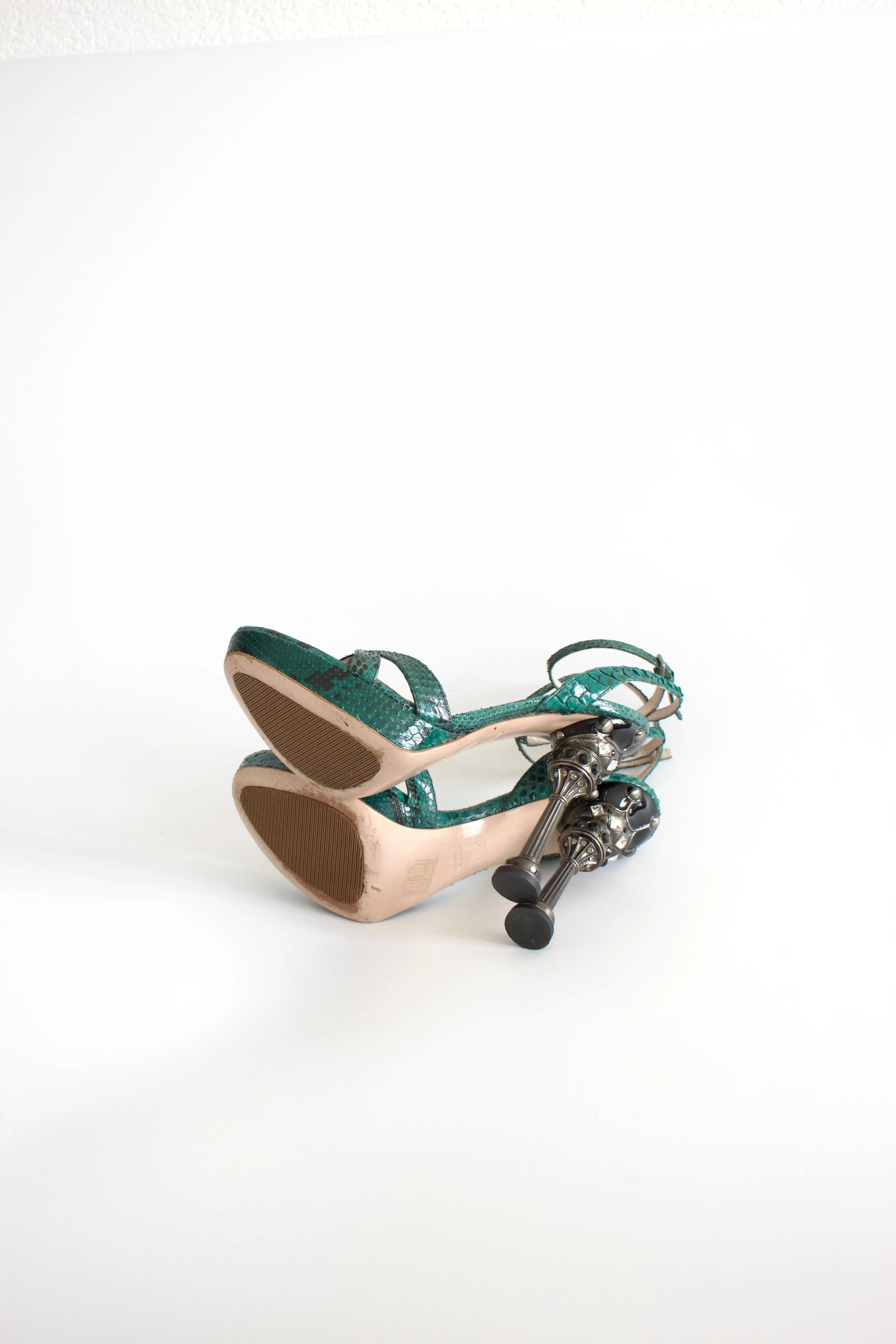 Miu Miu SS2008 green python and crown jeweled heels