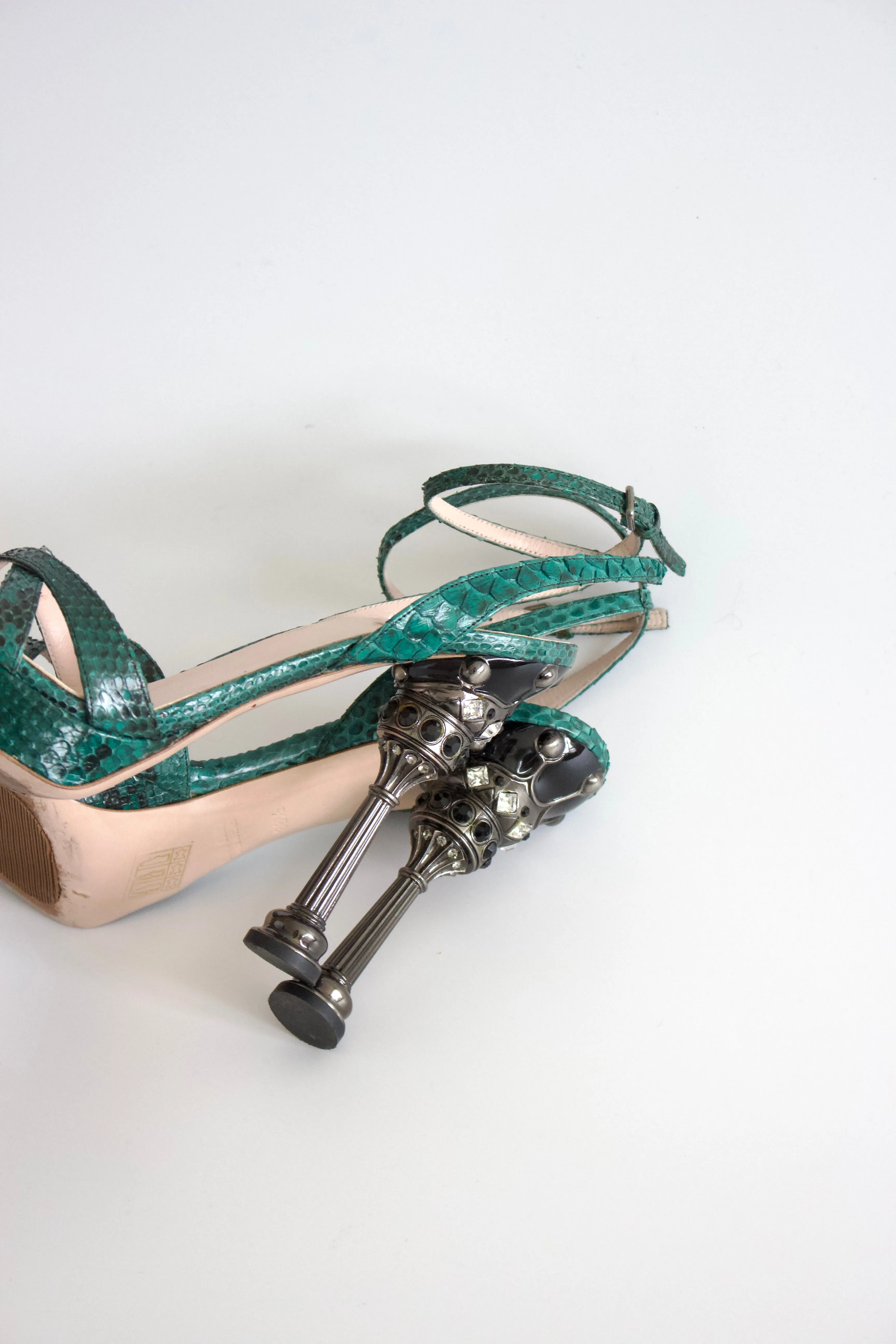 Miu Miu SS2008 green python and crown jeweled heels