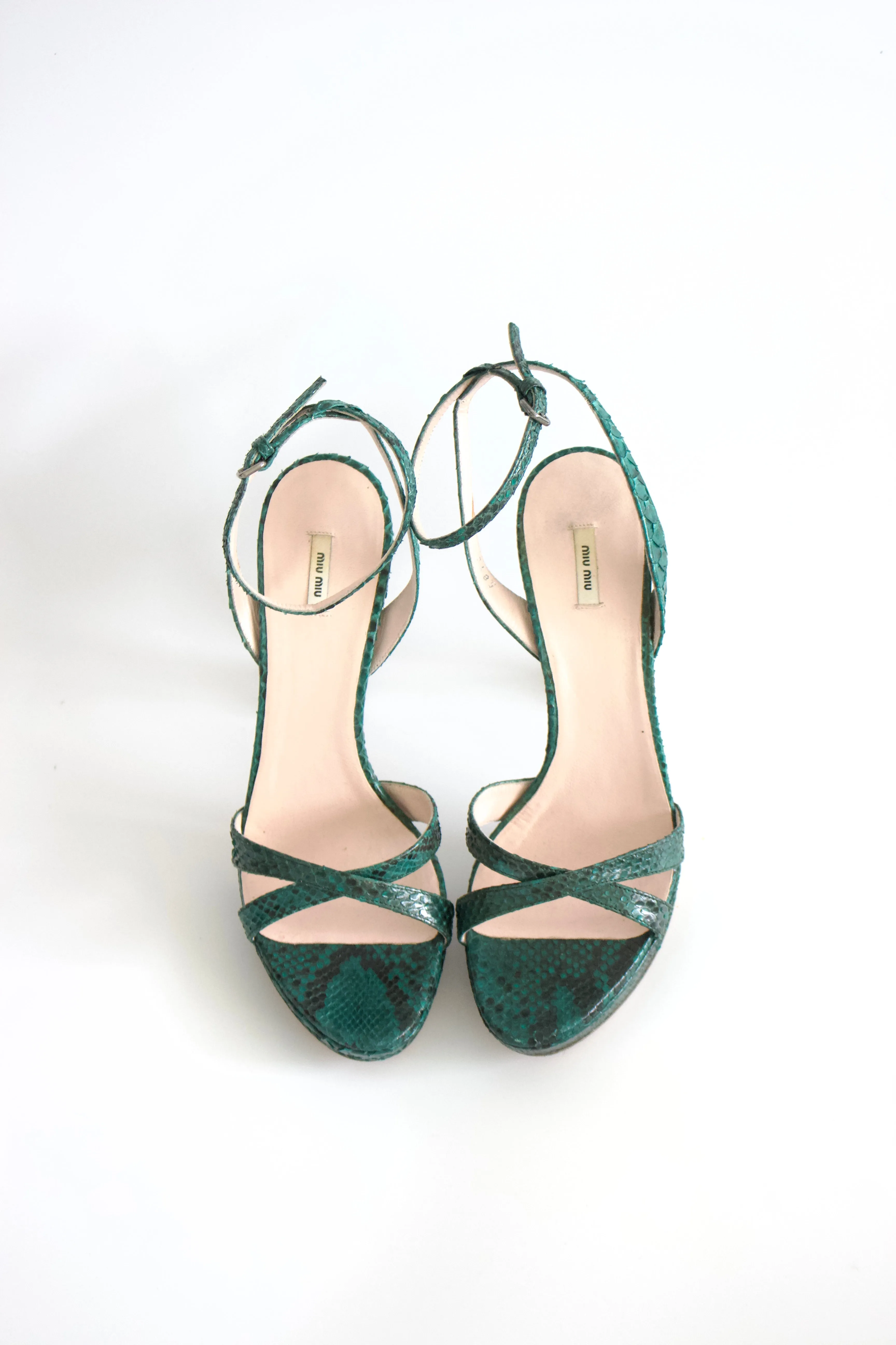 Miu Miu SS2008 green python and crown jeweled heels