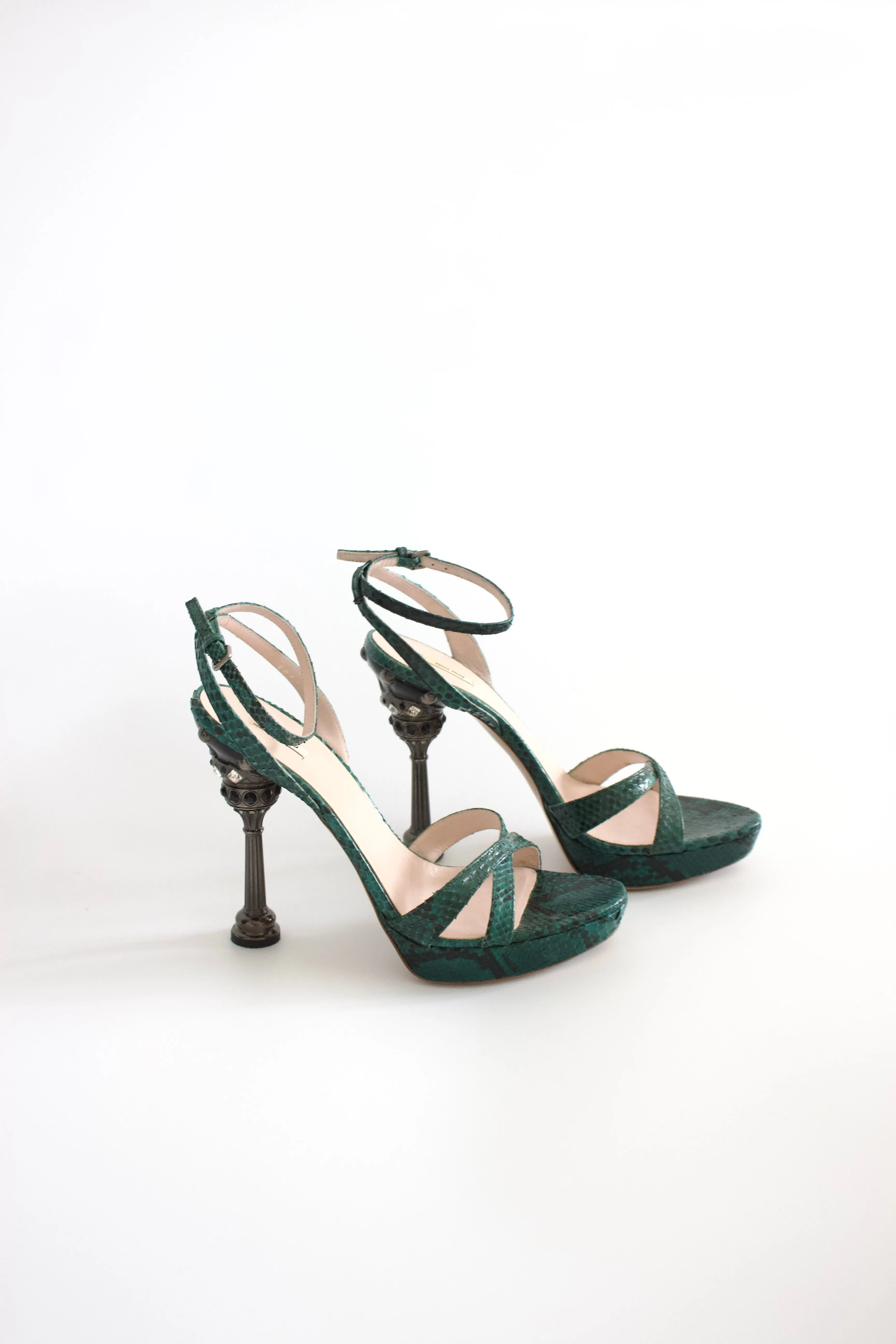 Miu Miu SS2008 green python and crown jeweled heels