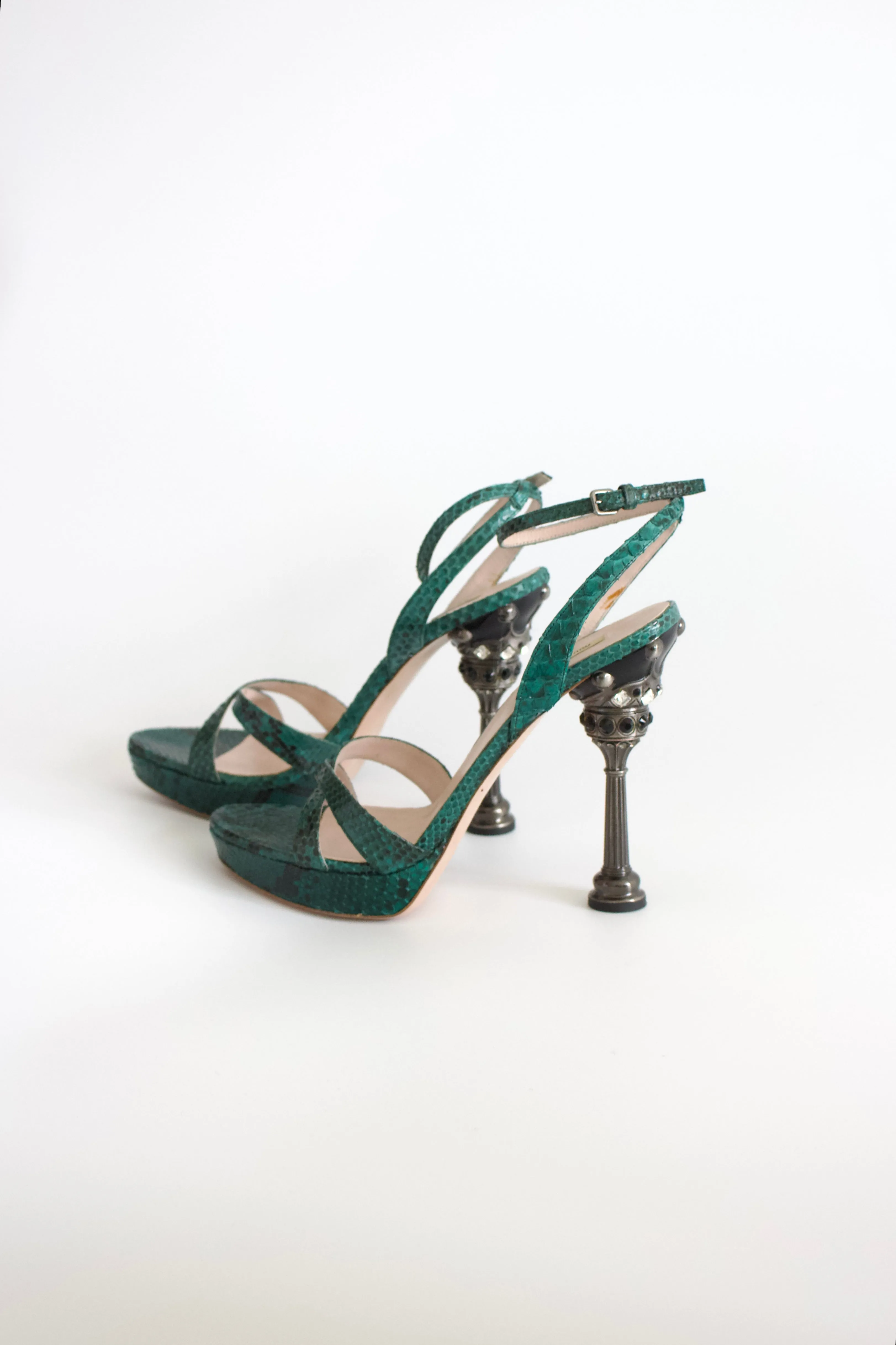 Miu Miu SS2008 green python and crown jeweled heels