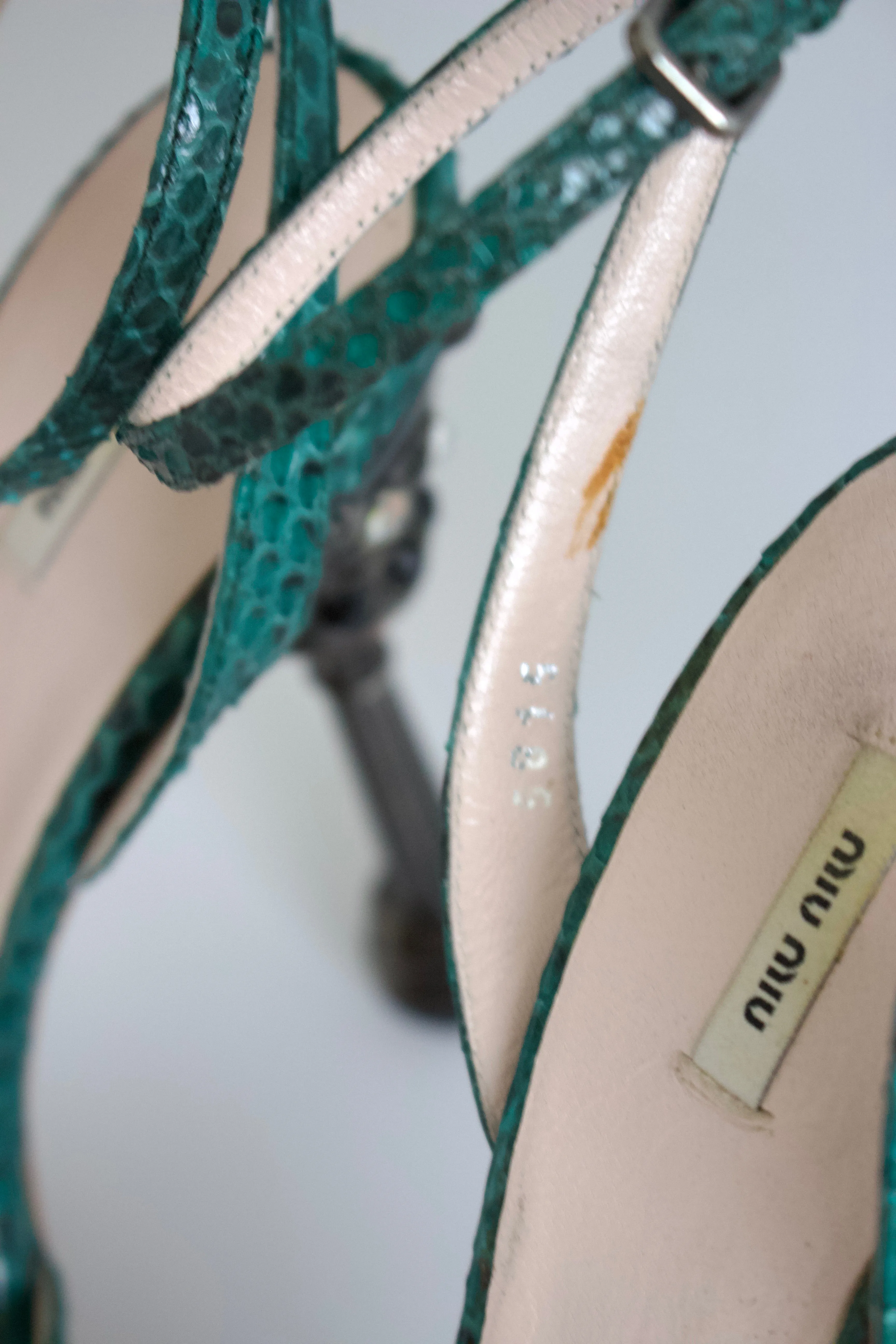 Miu Miu SS2008 green python and crown jeweled heels