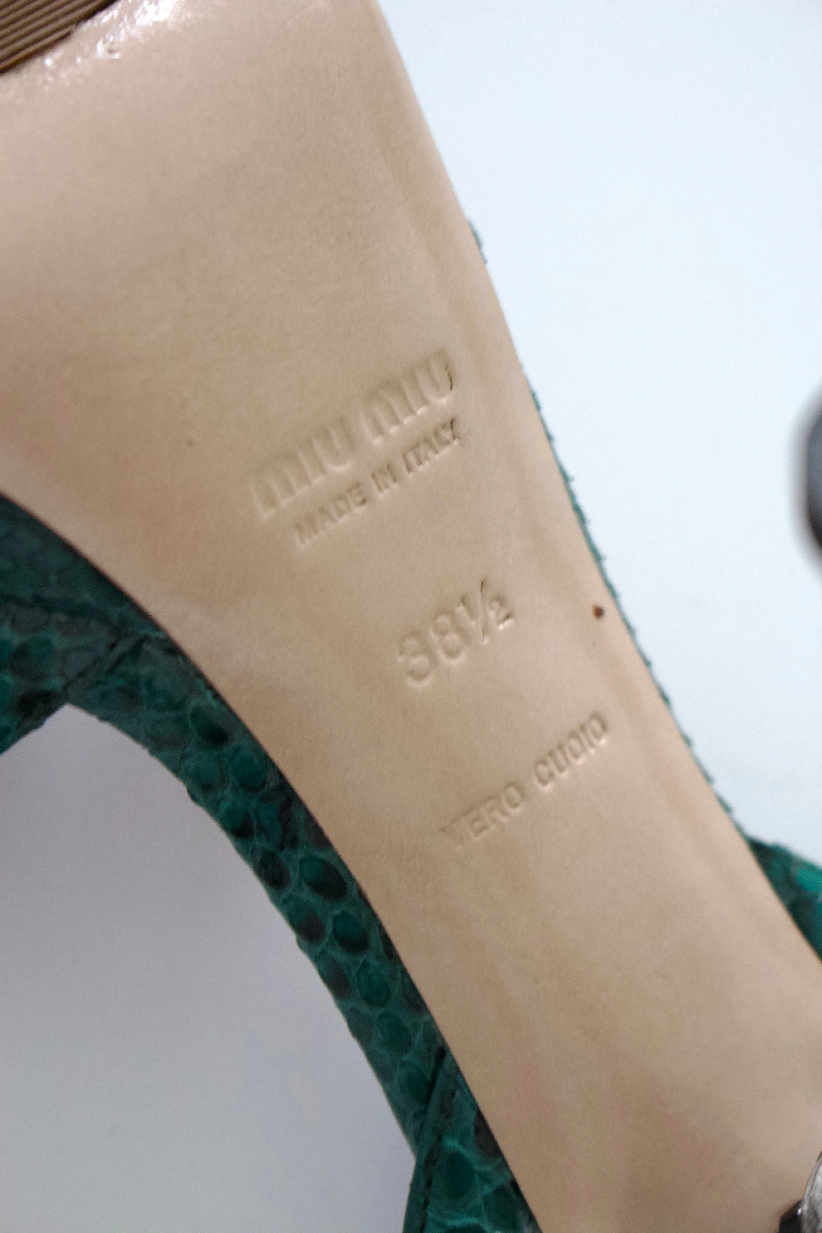 Miu Miu SS2008 green python and crown jeweled heels