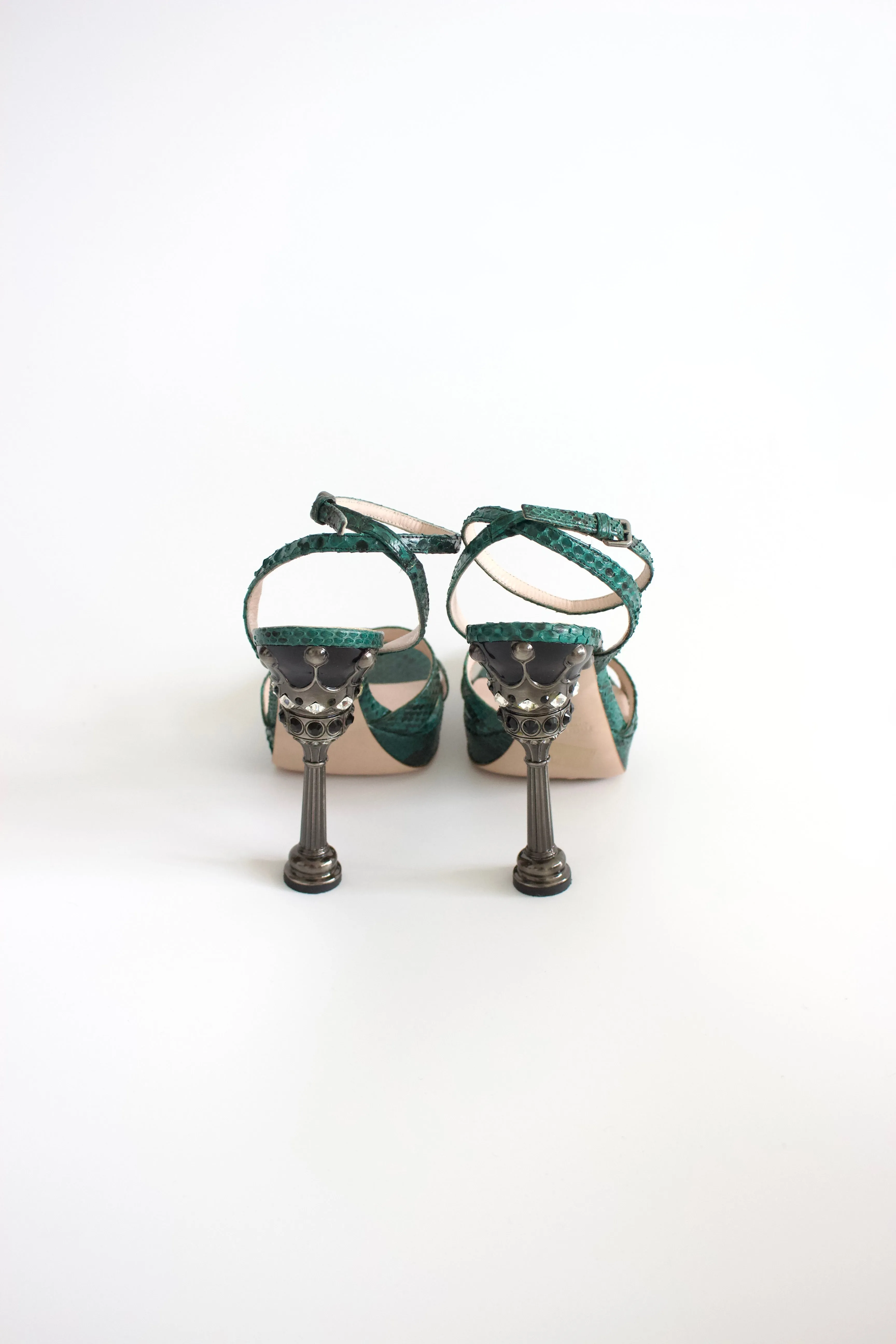 Miu Miu SS2008 green python and crown jeweled heels
