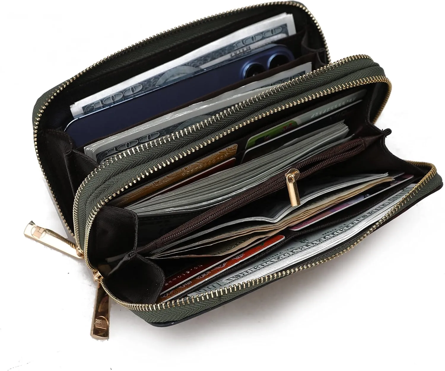 MKF Collection USA Wristlet Wallet for Women's, American Flag Vegan Leather Double Zipper Multi Pocket Small Patriotic Purse