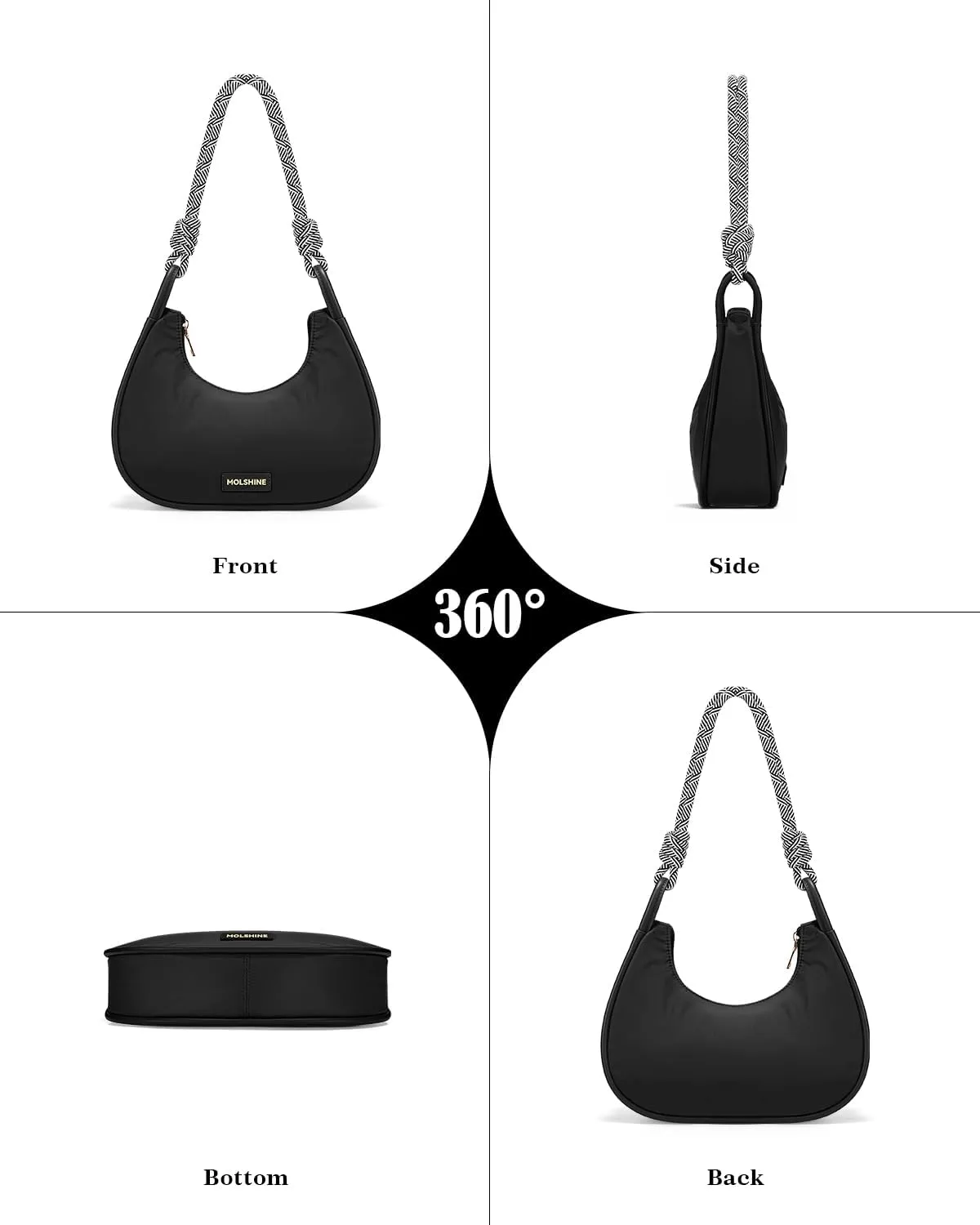 molshine Crescent Handbag, Nylon Shoulder Bag, Armpit Bag, Fashion Clutch Purse for Women Lady Model Outdoor