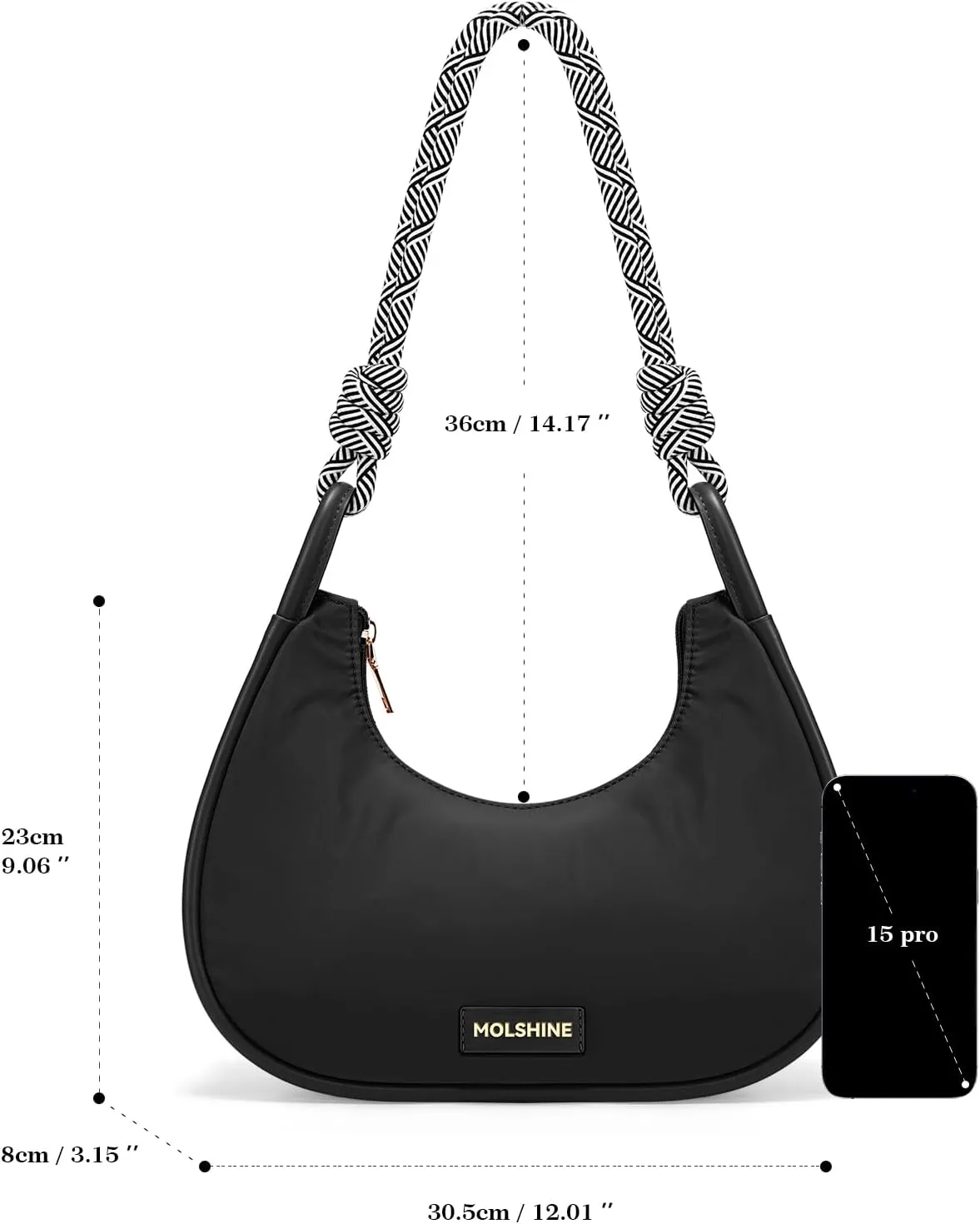 molshine Crescent Handbag, Nylon Shoulder Bag, Armpit Bag, Fashion Clutch Purse for Women Lady Model Outdoor