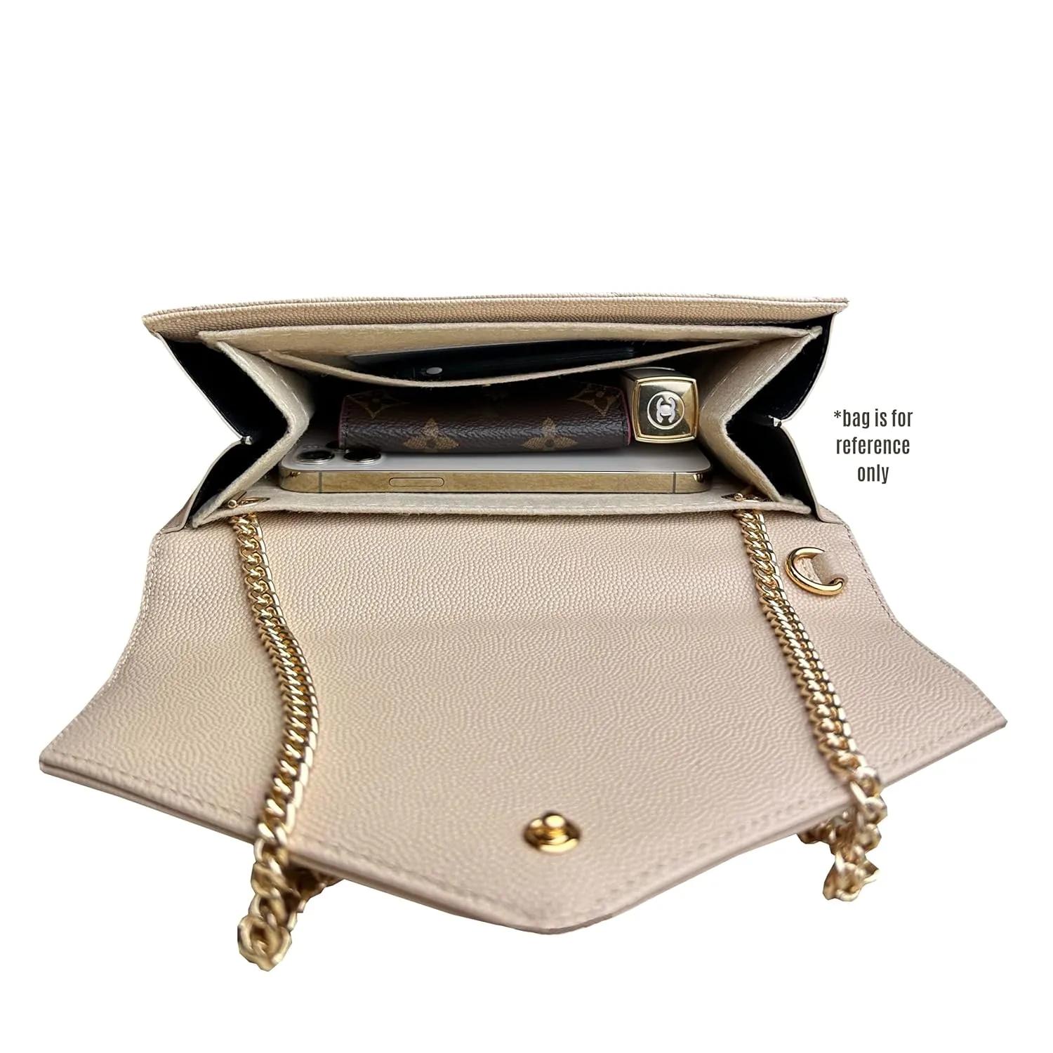 Monogram Clutch Conversion Kit with Gold Chain Wristlet Insert Wallet on Chain Cassandre Clutch Insert (Beige, Chain 9 - Gold)
