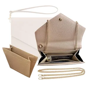 Monogram Clutch Conversion Kit with Gold Chain Wristlet Insert Wallet on Chain Cassandre Clutch Insert (Beige, Chain 9 - Gold)