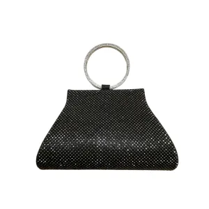 Mossmon Black Rhinestone Silver Handle Satin Lining Snap Closure Evening Clutch