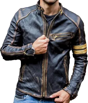 Motorcycle Black Leather Jacket Men - Vintage Biker Cafe Racer Real Lambskin Black Mens Motorcycle Jackets