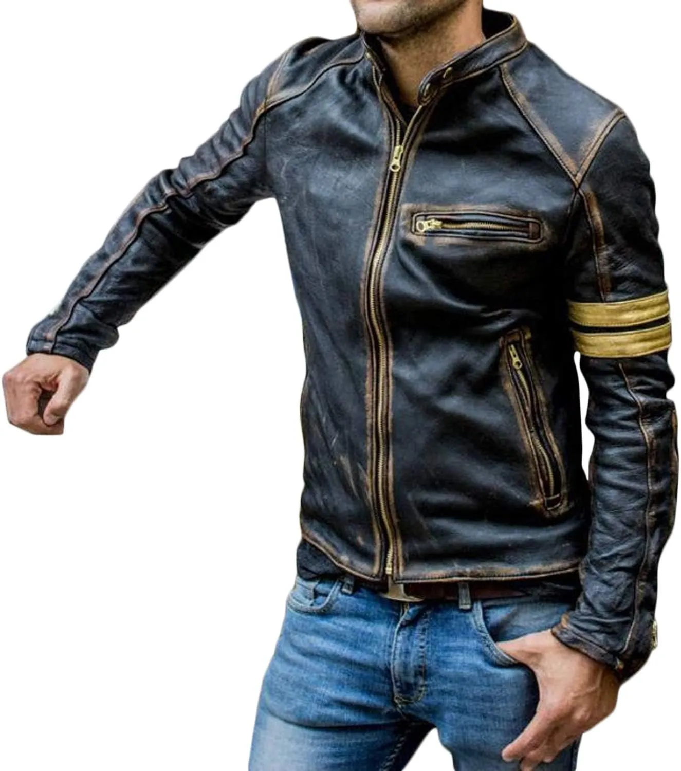 Motorcycle Black Leather Jacket Men - Vintage Biker Cafe Racer Real Lambskin Black Mens Motorcycle Jackets