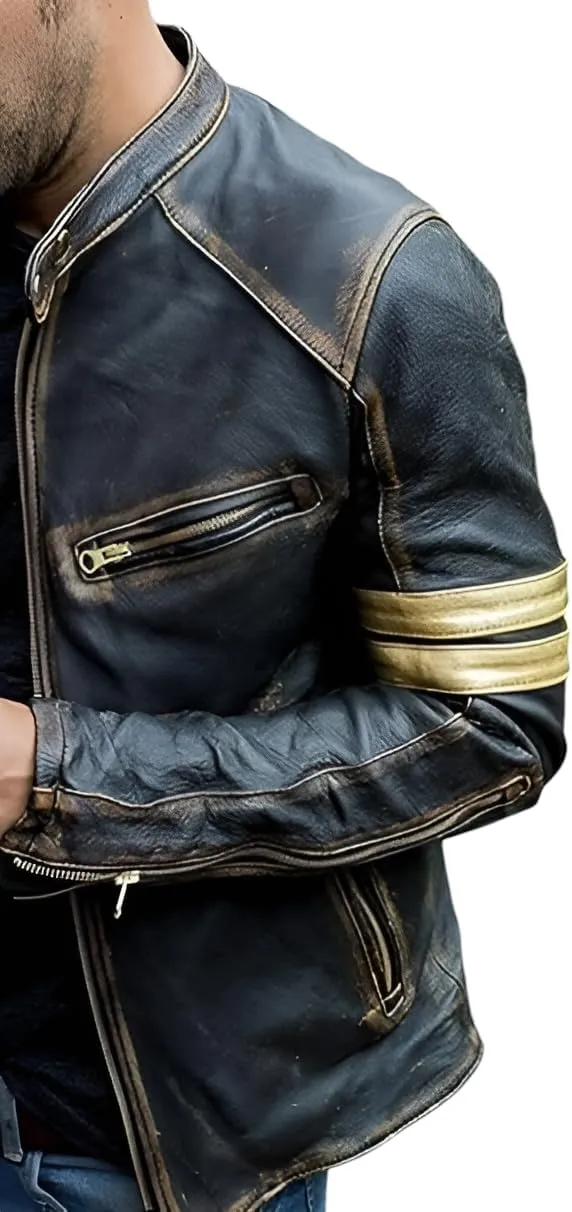 Motorcycle Black Leather Jacket Men - Vintage Biker Cafe Racer Real Lambskin Black Mens Motorcycle Jackets