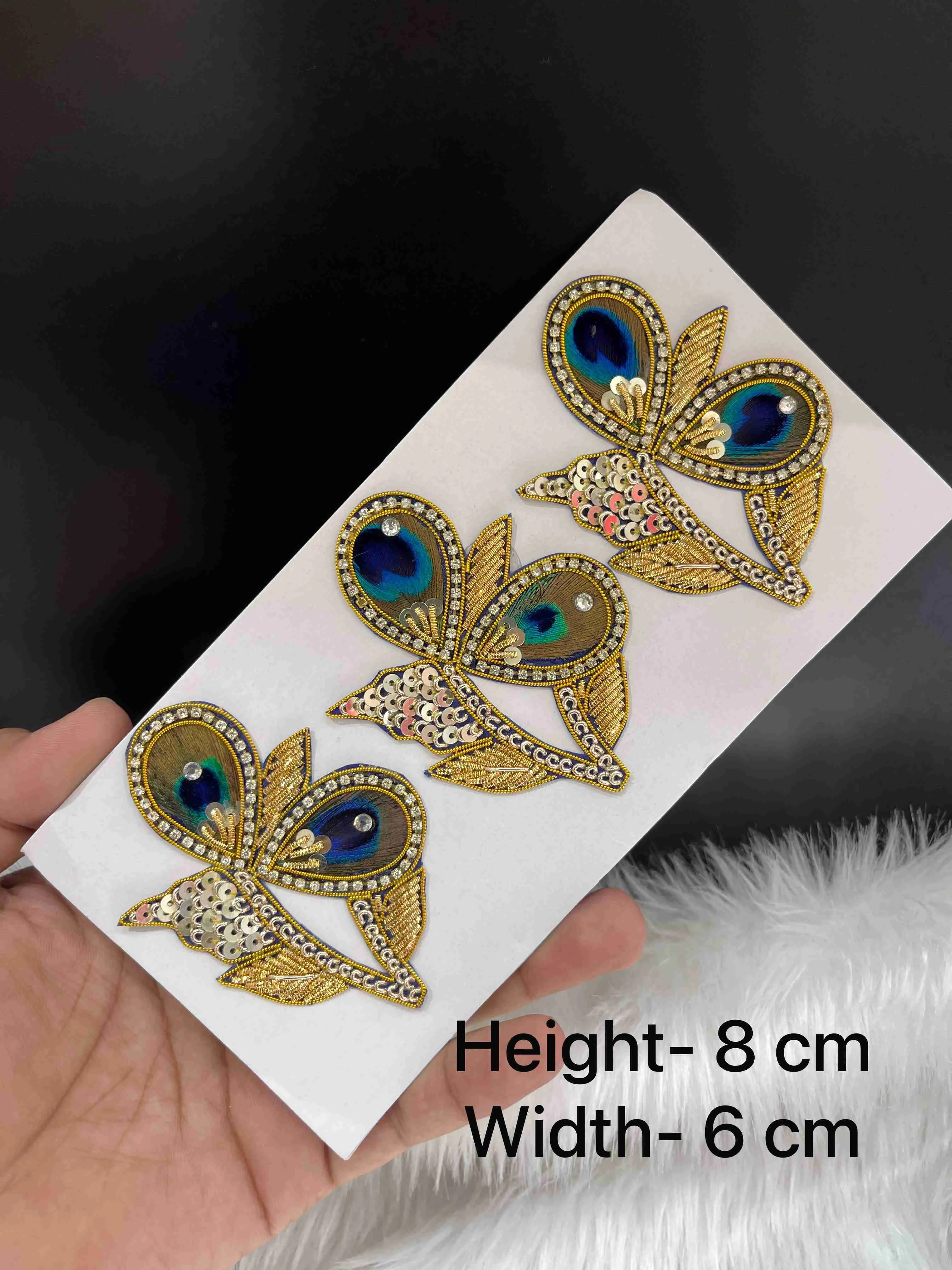 Multicoloured Zardosi Work Decorative Patch (3 pcs) – Peacock Feather Inspired Embroidered Applique Set