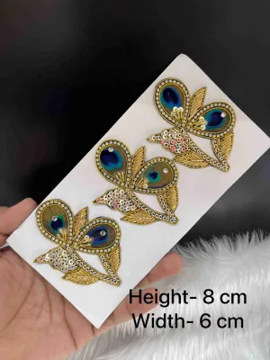 Multicoloured Zardosi Work Decorative Patch (3 pcs) – Peacock Feather Inspired Embroidered Applique Set