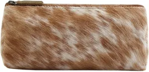 Myra Bag Sandy Cowhide Purse - Small Handcarry Western Gift for Women, Cow Print Multi Pouch, Light Brown and Ivory Cow Hide