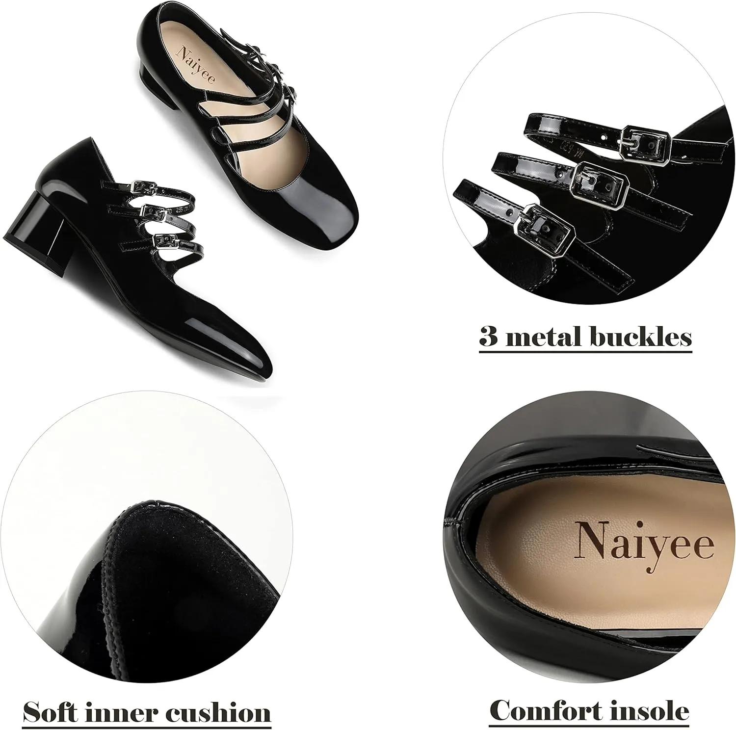 Naiyee Mary Jane Shoes Women Chunky Block Heel Dress Shoes for Women Low Heels Close Rounded Toe Pumps