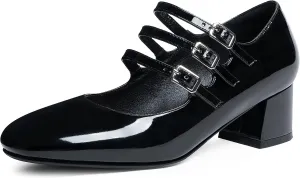 Naiyee Mary Jane Shoes Women Chunky Block Heel Dress Shoes for Women Low Heels Close Rounded Toe Pumps