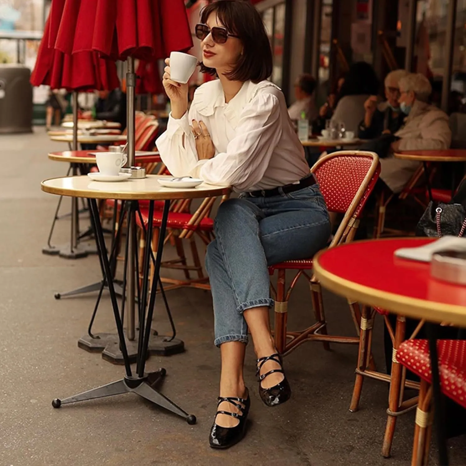 Naiyee Mary Jane Shoes Women Chunky Block Heel Dress Shoes for Women Low Heels Close Rounded Toe Pumps