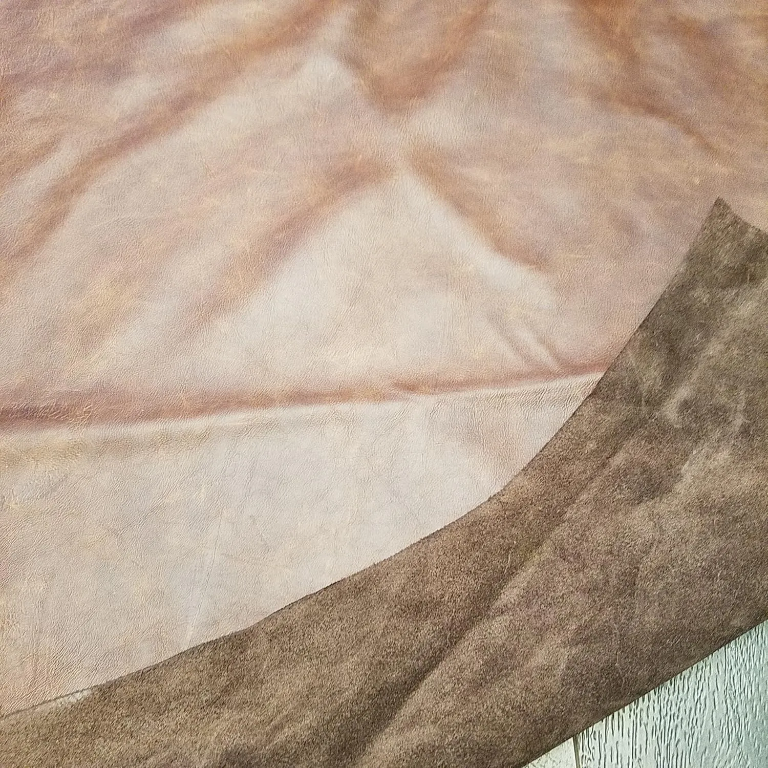 NAT Leathers™ Brown Tan Cognac 22 to 24 Square Feet (22-24 Sq.ft (32"x55")) Weekender Two Tone Soft Upholstery Chap Italian Cowhide Genuine Leather Hide Large Cow Skin