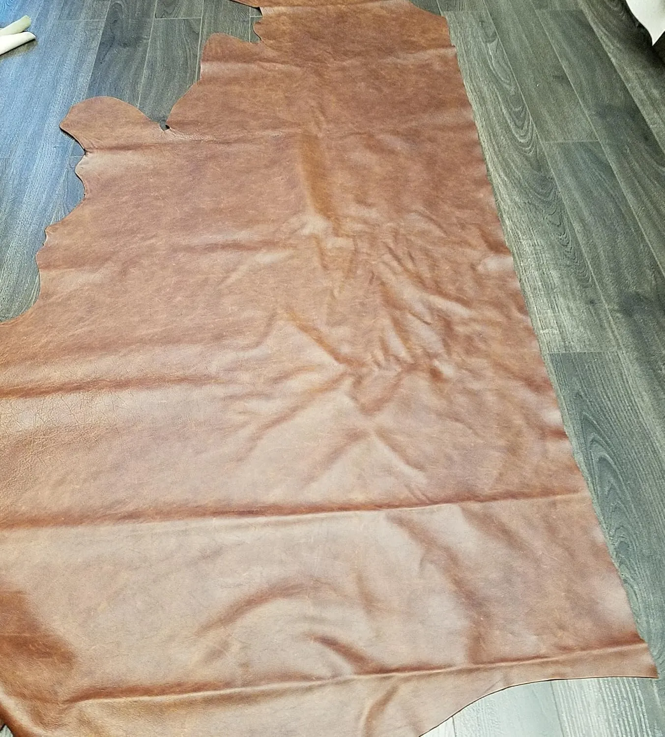 NAT Leathers™ Brown Tan Cognac 22 to 24 Square Feet (22-24 Sq.ft (32"x55")) Weekender Two Tone Soft Upholstery Chap Italian Cowhide Genuine Leather Hide Large Cow Skin