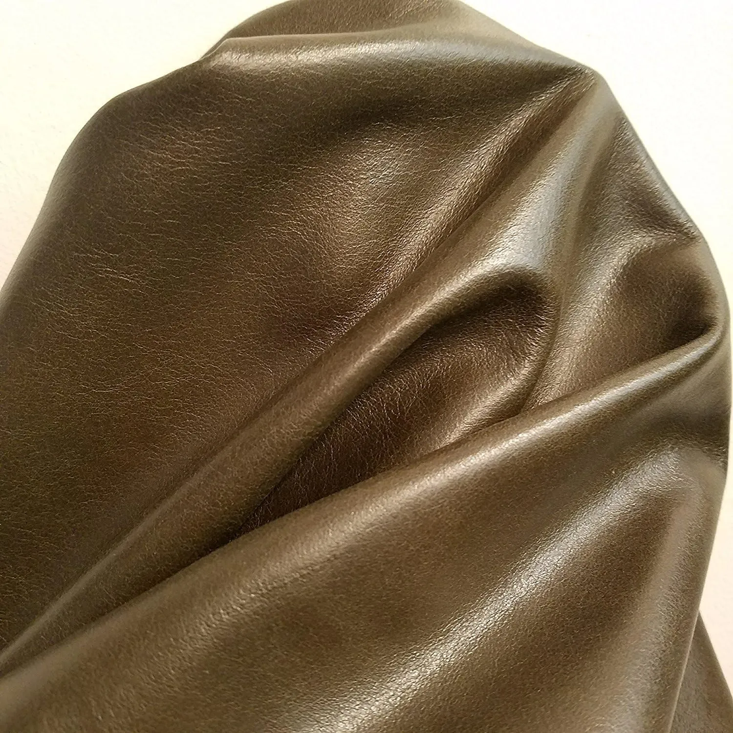 NAT Leathers Dark Army Brown Khaki (Olive) Soft 2.5 oz Soft Upholstery Handbag Cowhide Genuine Cow Leather Hide Skin Nappa