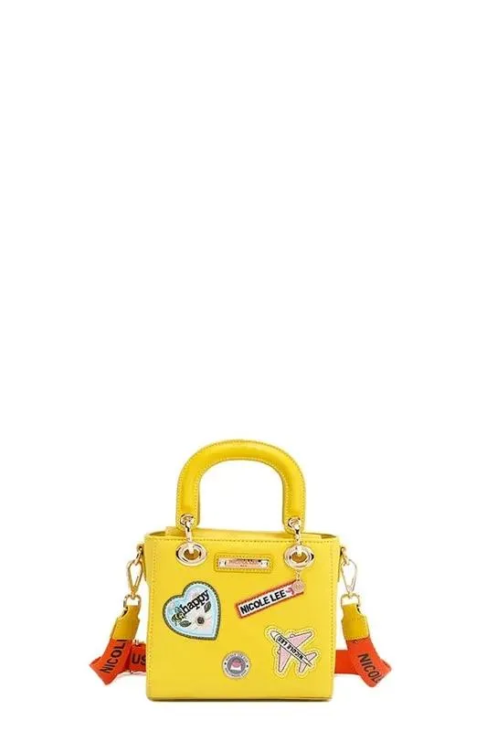 Nicole Lee Structured Mini Handbag with Embroidered Patches