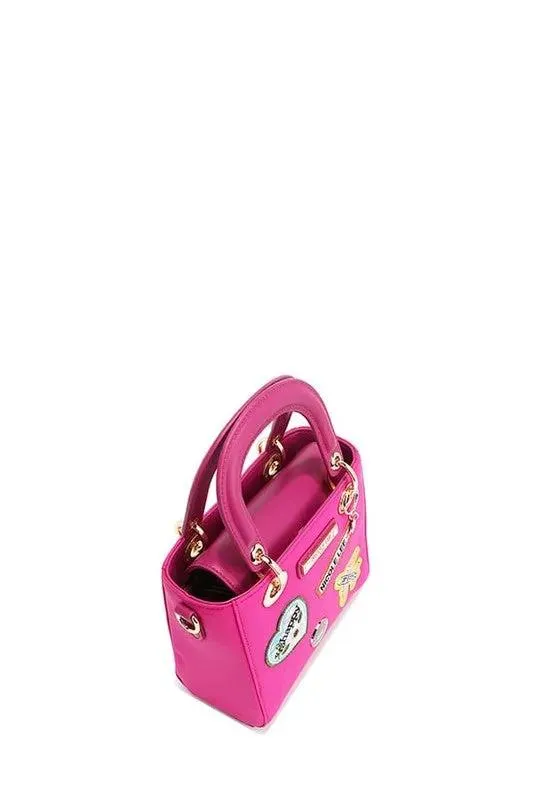Nicole Lee Structured Mini Handbag with Embroidered Patches