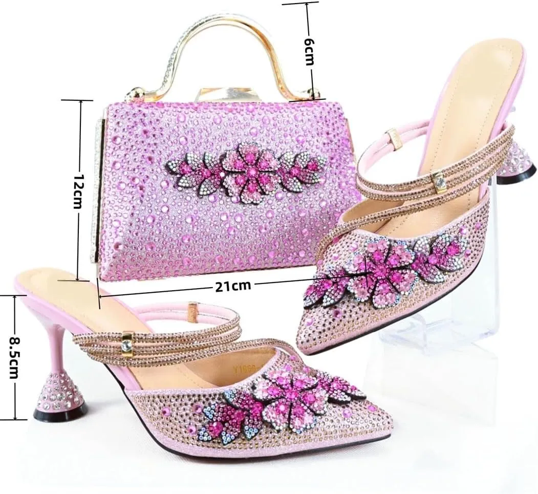 Nigerian Artisan Crafted Shoe Bag Duo Rhinestone Wedding Heels Italian Design Accessories
