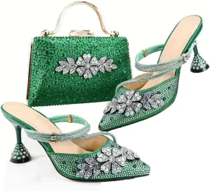 Nigerian Artisan Crafted Shoe Bag Duo Rhinestone Wedding Heels Italian Design Accessories