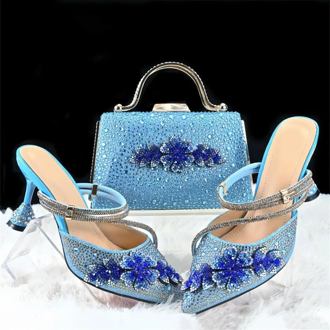 Nigerian Artisan Crafted Shoe Bag Duo Rhinestone Wedding Heels Italian Design Accessories