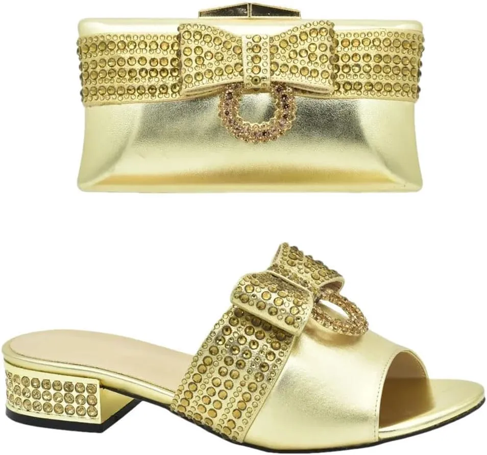 Nigerian Style Crystal Wedding Shoes Bag Set Rhinestone Bridal Party Pumps with Matching Evening Purse