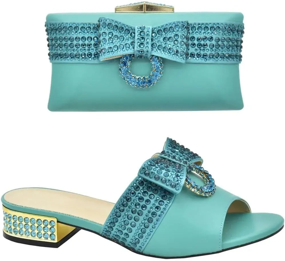 Nigerian Style Crystal Wedding Shoes Bag Set Rhinestone Bridal Party Pumps with Matching Evening Purse