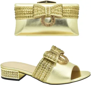 Nigerian Style Crystal Wedding Shoes Bag Set Rhinestone Bridal Party Pumps with Matching Evening Purse