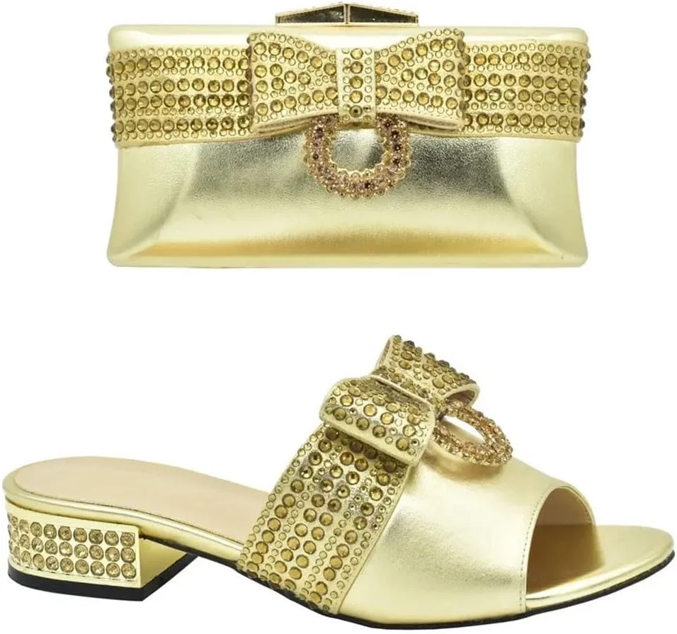 Nigerian Style Crystal Wedding Shoes Bag Set Rhinestone Bridal Party Pumps with Matching Evening Purse