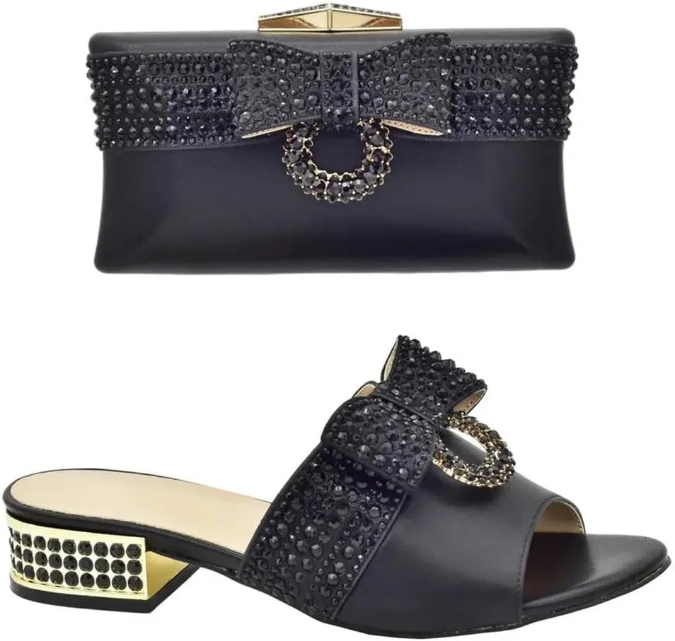 Nigerian Style Crystal Wedding Shoes Bag Set Rhinestone Bridal Party Pumps with Matching Evening Purse