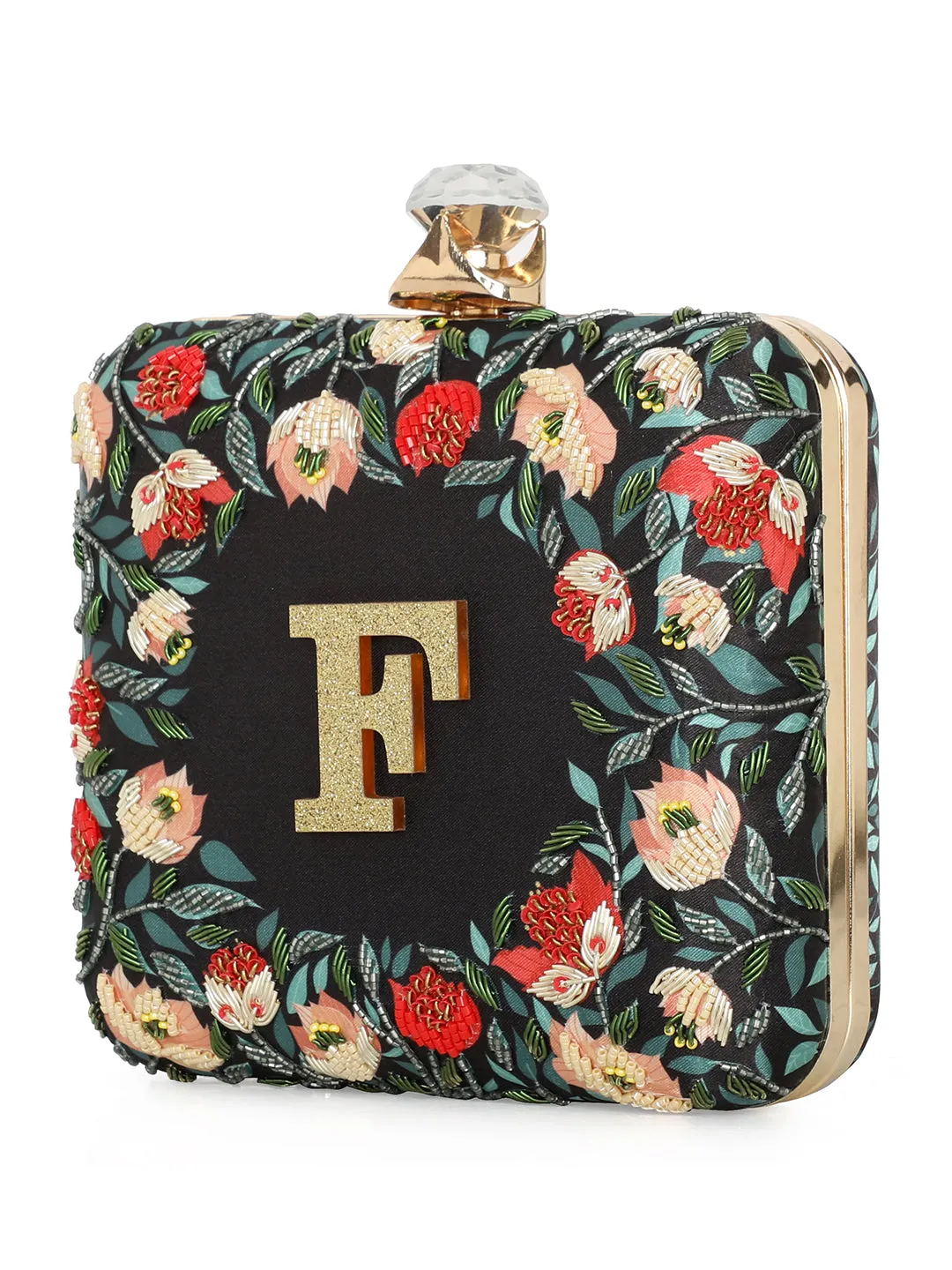 NR By Nidhi Rathi Black & Green Embellished Box Clutch