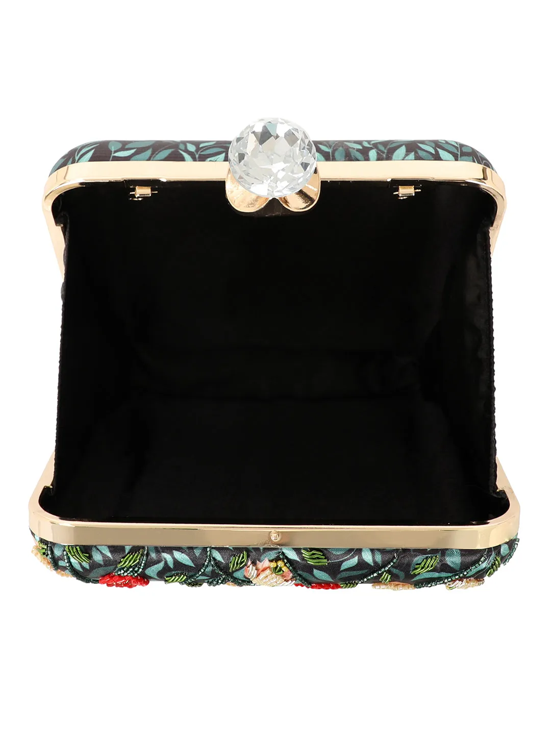 NR By Nidhi Rathi Black & Green Embellished Box Clutch