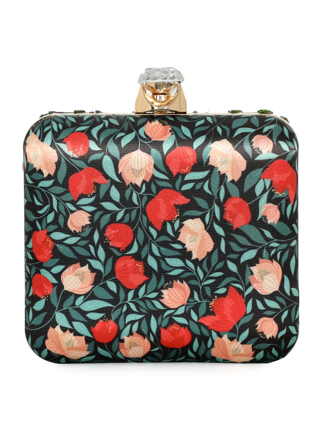 NR By Nidhi Rathi Black & Green Embellished Box Clutch