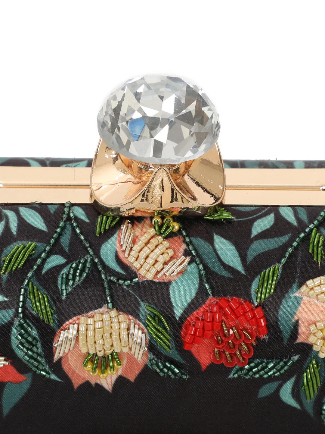 NR By Nidhi Rathi Black & Green Embellished Box Clutch