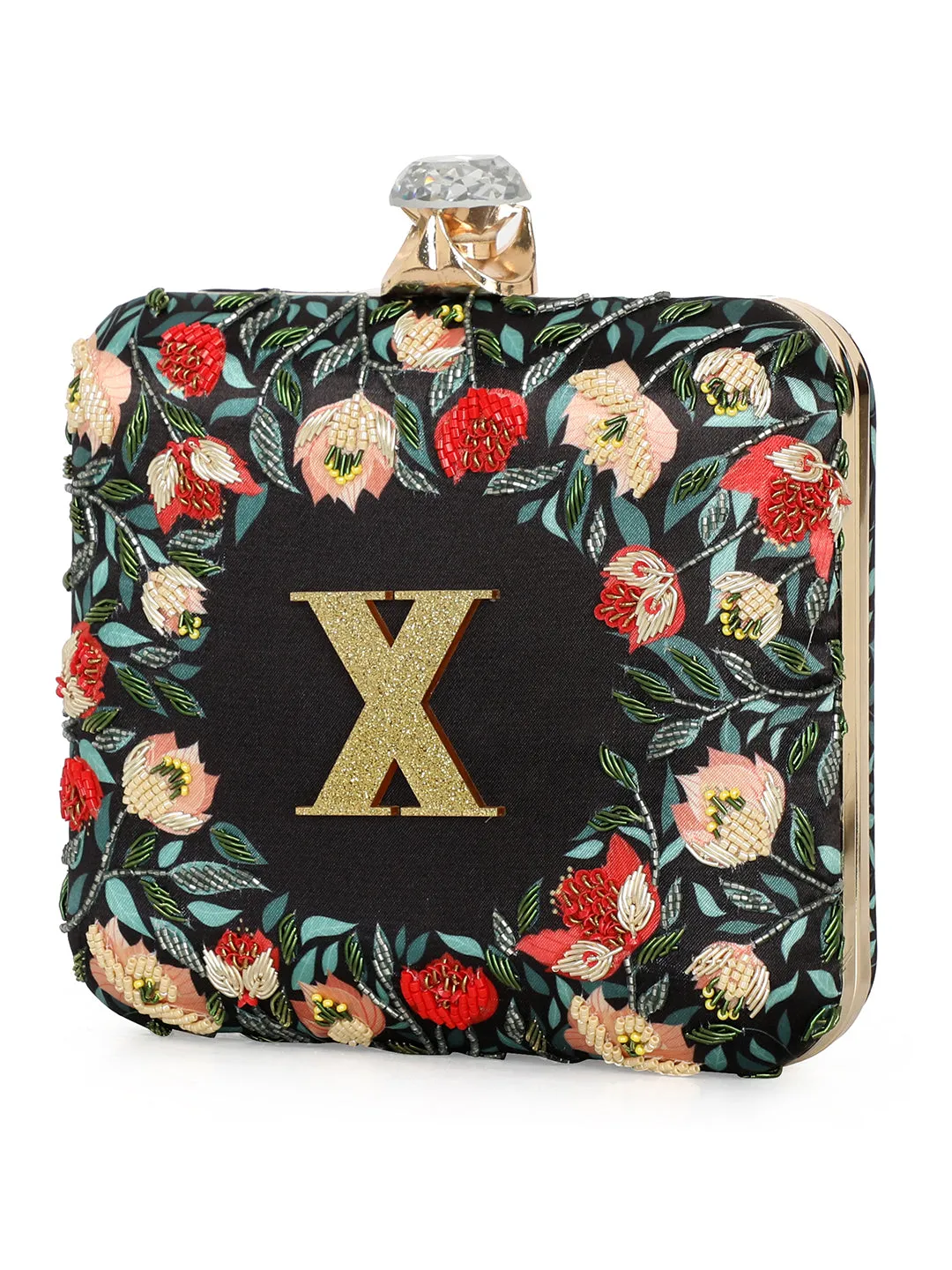 NR By Nidhi Rathi Black & Red Embellished Box Clutch