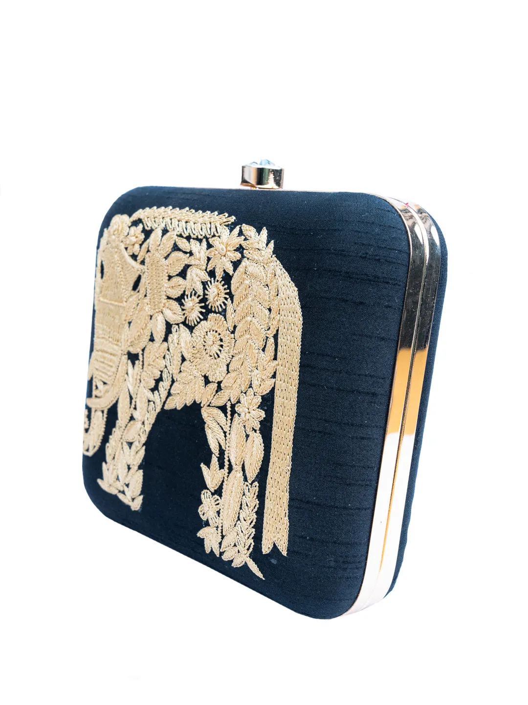 NR By Nidhi Rathi Black Gold-Toned Embellished Box Clutch